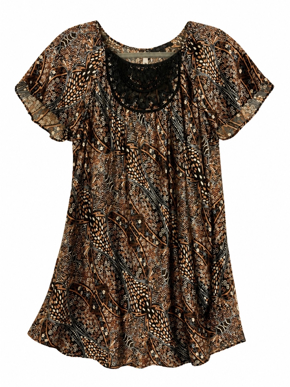 100% Silk Alice Ritter Short Sleeve Tunic or nightgown with Crocheted Yoke